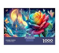 Fantasia di Rosa Blu Puzzle da Assemblare Carta Riciclata Rosa Fantastica e Castello Sfidante Regalo di Natale 38x26cm/1000pezzi