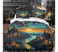 Fantasia Drago Flight Set Di Copripiumino morbida microfibra 3 Pezzi stampa 3D con federa magical Night Sky Set Di Copripiumino cerniera soffice traspirante for adolescenti Super king（260x220cm）