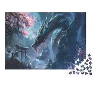 Fantasia Drago Mitico Puzzle 1000 Pezzi Rilassante per Adulti Drago Mitico Oscuro Custodisce il Santuario dei Fiori di Ciliegio Premium Robusto Alta Qualità Stimolante Antistress 70x50cm/1000pz