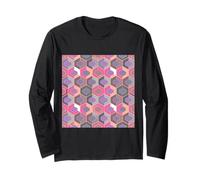FANTASIA ESAGONALE GEOMETRICO -VIOLA PESCA E ROSA E GRIGIO Maglia a Manica