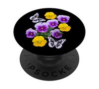Fantasia Farfalle Bianche Viola Giallo Viole Del Pensiero Forme Mania PopSockets PopGrip Adesivo
