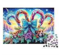 Fantasia Fiocco Puzzle 1000 Pezzi Adulti Bastone di Zucchero Cani Inverno Luna Difficile Premium Spesse Resistenti Alta Qualità Vivaci Stimolanti Antistress 52x38cm/1000pz