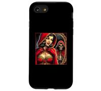 Fantasia gotica gotica bella donna mantello rosso scheletro Custodia per iPhone SE (2020) / 7/8