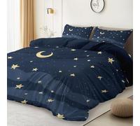 Fantasia Nuvole Stelle E Luna Copripiumino 230 Cm X 220 Cm Set Lenzuola Copripiumino - Microfibra Ultra Morbida, 3 Pezzi Con Zip Nascosta E Federe Coordinate Blu Scuro