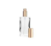 Fantasia, Vaporizzatore per profumo vuoto, in vetro trasparente, con pompetta e coperchio dorato, 100 ml