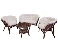 fantasie d oriente SALOTTO set VIMINI RATTAN naturale NOCE 2 POLTRONE 1 DIVANO 1 TAVOLO CASA E GIARDINO COMPLETO DI CUSCINI CON LACCETTI non in kit di montaggio spedito su bancale
