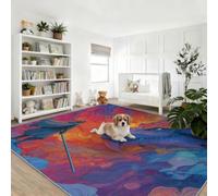 Fantasie - Tappeto da gioco per soggiorno, a pelo corto, multicolore | Design con spada di drago cavaliere, antiscivolo, facile da pulire, sicuro per adulti, bambini e animali domestici