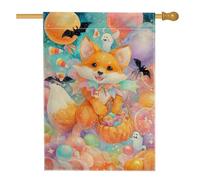 Fantasiosa bandiera arancione da giardino con volpe arancione, decorazione per esterni, striscione in iuta su entrambi i lati per decorazione del prato per le vacanze 71 x 101 cm