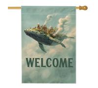 Fantasiosa bandiera da giardino a forma di balena, decorazione di benvenuto color acqua, striscione per esterni in iuta su entrambi i lati, decorazione stagionale per la casa per prato e giardino, 71