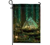 Fantasiosa bandiera da giardino a piramide verde, striscione della foresta incantata, bandiera su entrambi i lati in iuta per la decorazione del prato esterno 30,5 x 45,7 cm