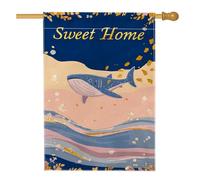 Fantasiosa bandiera da giardino con balena oceanica, bandiera blu navy per la decorazione della casa, bandiera estiva per cortile all'aperto per la decorazione del prato 71 x 101 cm