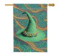 Fantasiosa bandiera da giardino con cappello verde, decorazione per esterni a pois colorati, striscione per prato in iuta su entrambi i lati, per feste di Halloween, 71 x 101 cm