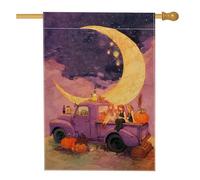 Fantasiosa bandiera da giardino con luna viola, striscione decorativo per la casa a tema Halloween, bandiera da cortile in iuta su entrambi i lati, per decorazione esterna del prato, 71 x 101 cm