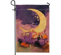 Fantasiosa bandiera da giardino con luna viola, striscione decorativo per la casa a tema Halloween, bandiera da cortile in iuta su entrambi i lati per decorazione esterna del prato 30,5 x 45,7 cm