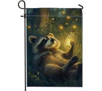 Fantasiosa bandiera da giardino con procioni, decorazione notturna incantata, striscione per prato esterno, bandiera da cortile su entrambi i lati per la decorazione stagionale della casa, 30,5 x 45,7