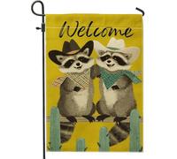 Fantasiosa bandiera da giardino con procioni, decorazione per esterni giallo sole, striscione di benvenuto autunnale, bandiera carina per cortile con animali per feste e decorazioni per prato 30,5 x