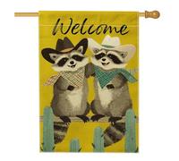 Fantasiosa bandiera da giardino con procioni, decorazione per esterni giallo sole, striscione di benvenuto autunnale, bandiera carina per cortile con animali per feste e decorazioni per prato, 71 x