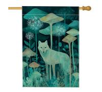 Fantasiosa bandiera da giardino con volpe color foglia di tè, striscione decorativo per la casa della foresta incantata, bandiera su entrambi i lati per cortile per esterni decorazione del prato 71 x