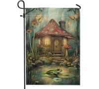 Fantasiosa bandiera da giardino, decorazione per casa delle fate con funghi incantati, striscione stagionale su entrambi i lati, vivace bandiera da cortile per decorazione autunnale per esterni, 30,5