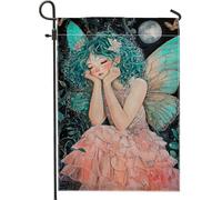 Fantasiosa bandiera da giardino delle fate, decorazione floreale e farfalla color foglia di tè, decorazione estiva per prato all'aperto, striscione su entrambi i lati per casa e feste 30,5 x 45,7 cm
