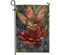 Fantasiosa bandiera da giardino delle fate, decorazione floreale per esterni con farfalle e rose, decorazione per esterni su entrambi i lati, per primavera estate e cortile, 30,5 x 45,7 cm