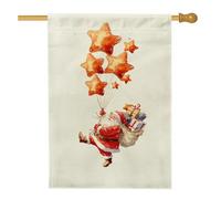 Fantasiosa bandiera da giardino di Natale, Babbo Natale rosso con palloncini a stella, decorazione per le vacanze, striscione in iuta su entrambi i lati per decorazione esterna del prato 71 x 101 cm