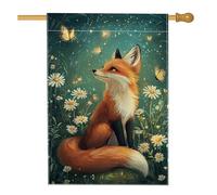 Fantasiosa bandiera da giardino primaverile estiva, design volpe e farfalla, bandiera decorativa rustica ispirata alla natura, decorazione per la casa, doppio lato, decorazione per prato e cortile, 71