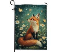 Fantasiosa bandiera da giardino primaverile estiva, design volpe e farfalla, bandiera rustica ispirata alla natura, decorazione per la casa, doppio lato, decorazione per prato esterno 30,5 x 45,7 cm
