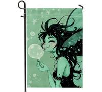 Fantasiosa bandiera verde da giardino delle fate, striscione incantevole con bolle e stelle, bandiera decorativa su entrambi i lati per prato per primavera estate decorazione esterna 30,5 x 45,7 cm