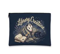 Fantasiosa borsa cosmetica vintage, design con creature bibliotecarie, astuccio portatile in tela per donne, grazioso organizer con cerniera per gli amanti della lettura, Navy, 7x9 Inch, Creatura