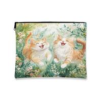 Fantasiosa borsa per cosmetici floreale, con stampa di gatti felici, astuccio da viaggio per trucco da donna, organizer portatile in tela con cerniera, regalo di primavera per gli amanti dei gatti