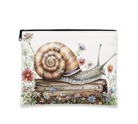 Fantasiosa borsa per il trucco a forma di lumaca, borsa per cosmetici in tela con design floreale, organizer portatile con cerniera, regalo perfetto per festival per la cura della pelle, bianco, 7x9