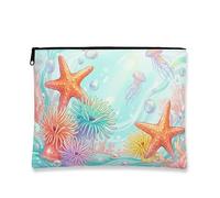 Fantasiosa borsa per il trucco a forma di stella marina, borsa da viaggio colorata oceanica da donna, organizer portatile in tela con cerniera, borsa da toilette per la cura della pelle estiva da