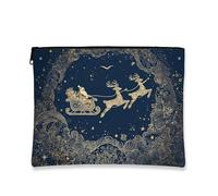 Fantasiosa borsa per il trucco, blu navy con slitta di Babbo Natale, borsa da viaggio per donne, piccola borsa portatile in tela con cerniera, borsa da toilette per la cura della pelle delle vacanze
