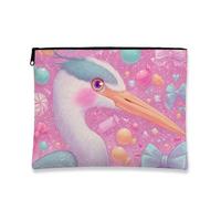 Fantasiosa borsa per il trucco, colori pastello, graziosa gru, borsa da viaggio per donne, piccola borsa portatile in tela con cerniera, regalo dolce per la cura della pelle borsa da toilette