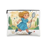 Fantasiosa borsa per il trucco con cucchiaio, giocoso blu cartone animato, trousse per cosmetici da donna, organizer portatile in tela con cerniera, uso quotidiano, Blu, 7x9 Inch, Cucchiaio