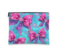 Fantasiosa borsa per il trucco con fiocco, fiocchi di pesca su sfondo blu, borsa da viaggio per donne, elegante organizer con cerniera, borsa da toilette per la cura della pelle delle vacanze, Pesca