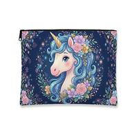 Fantasiosa borsa per il trucco con motivo floreale, borsa da viaggio per donne, organizer portatile in tela con cerniera, regalo divertente per tutte le stagioni, Navy, 7x9 Inch, Cavallo Magico