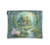 Fantasiosa borsa per il trucco floreale, borsa da viaggio con motivo cottage incantato, borsa da viaggio per donne, organizer portatile in tela con cerniera, borsa da toilette primaverile per la cura