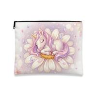 Fantasiosa borsa per il trucco floreale, borsa da viaggio per cosmetici con design a cavallo magico per donne, organizer portatile in tela con cerniera, borsa da toilette regalo primaverile, Pesca