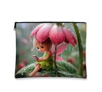 Fantasiosa borsa per il trucco floreale, borsa da viaggio per donne, piccola borsa portatile in tela con cerniera, regalo per festival di primavera, Pesca, 7x9 Inch, Fiore