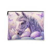 Fantasiosa borsa per il trucco floreale, con motivo magico cavallo e farfalla, astuccio da viaggio per donne, organizer portatile in tela con cerniera, regalo per primavera e Pasqua, 17,8 x 22,9 cm