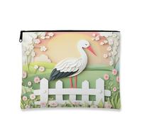 Fantasiosa borsa per il trucco floreale, design vintage con cicogna, borsa da viaggio per cosmetici da donna, organizer portatile in tela con cerniera, borsa da toilette primaverile per la cura della