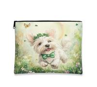 Fantasiosa borsa per il trucco floreale, graziosa borsa da viaggio per cosmetici con cane e farfalla per donne, organizer portatile in tela con cerniera, regalo di primavera per gli amanti degli
