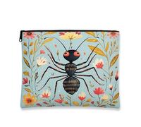Fantasiosa borsa per il trucco floreale, graziosa borsa da viaggio per cosmetici con design a formiche, organizer portatile in tela con cerniera, borsa da toilette primaverile per la cura della pelle
