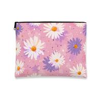 Fantasiosa borsa per il trucco floreale, motivo crisantemo pesca, borsa da viaggio per cosmetici, da donna, piccola borsa portatile in tela con cerniera, borsa da toilette primaverile per la cura