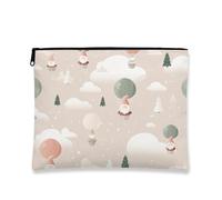 Fantasiosa borsa per il trucco, gnomo mongolfiera vintage, borsa da viaggio per cosmetici da donna, piccola borsa portatile in tela con cerniera, organizer per articoli da toeletta per la cura della