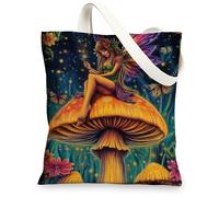 Fantasiosa borsa tote in tela, borse per la spesa riutilizzabili incantate, in lino leggero, con tracolla da fata, 33 x 38 cm