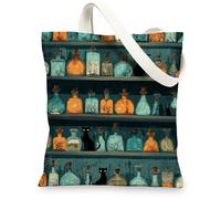 Fantasiosa borsa tote in tela, motivo bottiglia di pozione vintage, riutilizzabile, borsa per la spesa leggera e lavabile, borsa in tela per palestra, attività all'aperto e viaggi, 33 x 38 cm