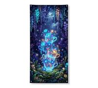 Fantasiosa copertura per porta con tazze da tè, con incantevole design floreale per interni ed esterni, decorazione per la casa, festival e vacanze, 91 x 182 cm
